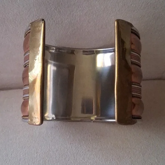 Copper, Brass and Silver Cuff Bracelet - Picture 2 of 3